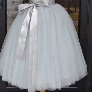 Women's pale gray tulle skirt midi length